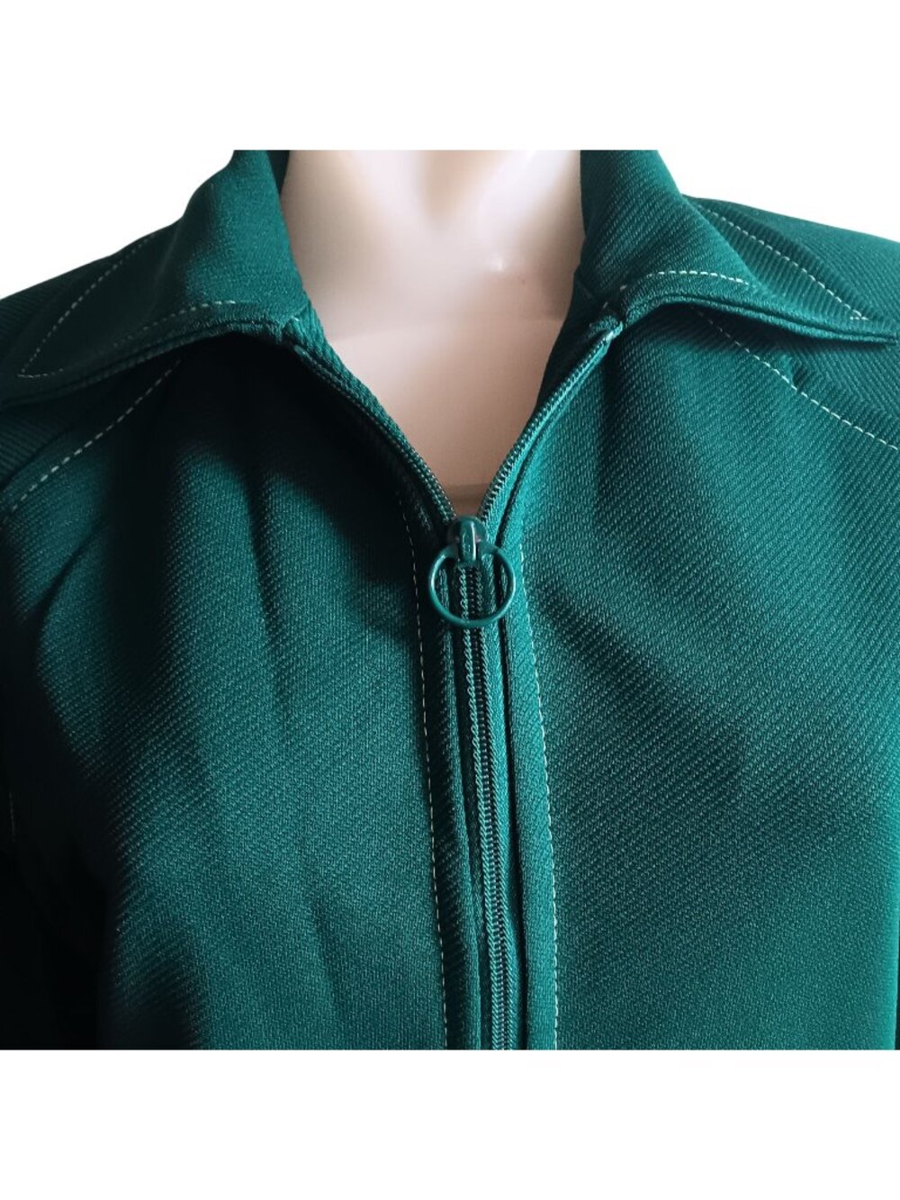 Medium Women's Vintage Jacket 70's Jantzen Green Ring Zip-Front Button Pockets